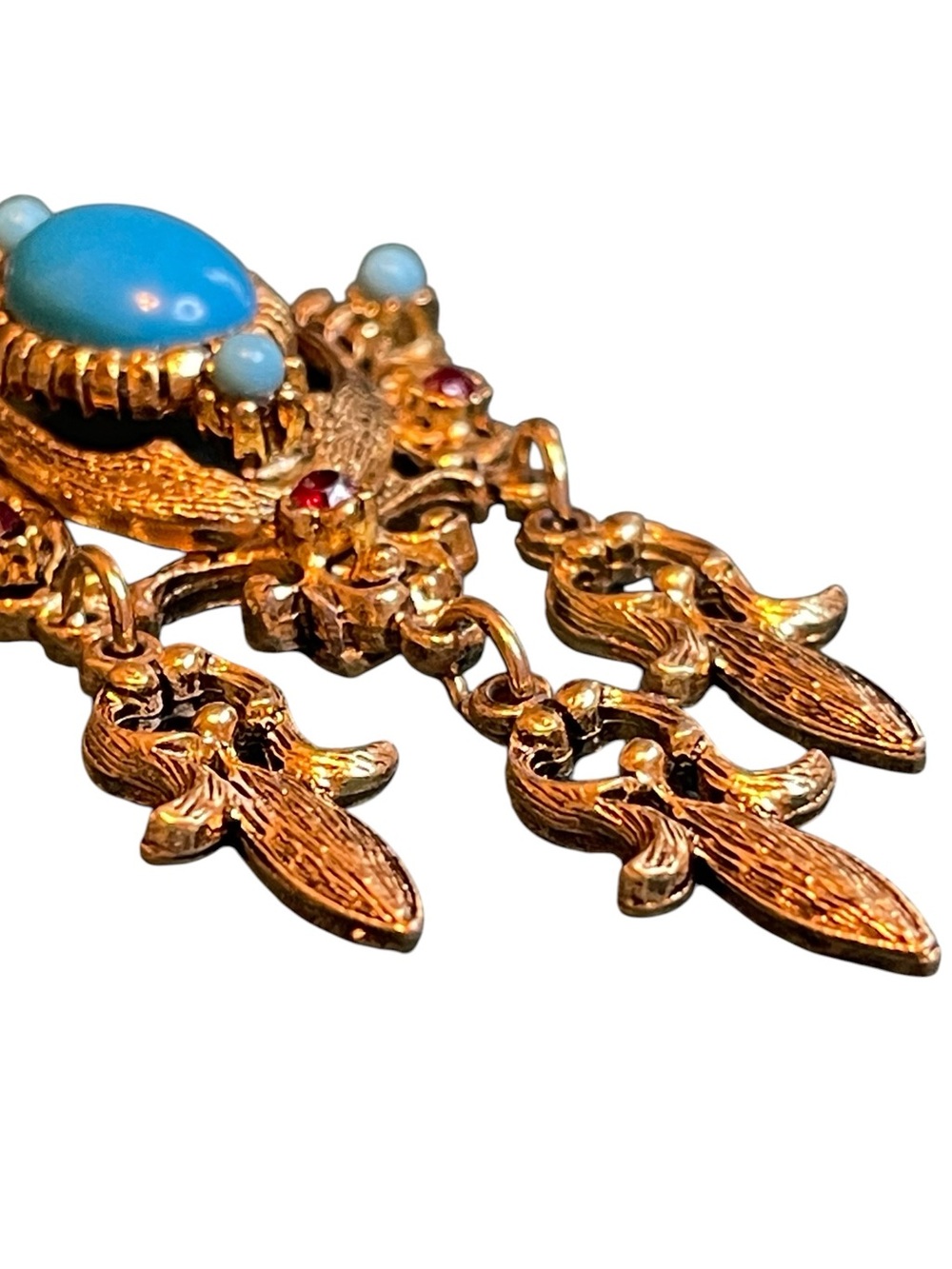 Vintage Celebrity NY Victorian Revival Faux Turquoise Dangle Necklace Pendant - Picture 5 of 11